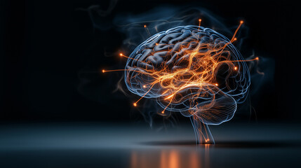 Fototapete - Artistic image of brain with glowing neural connections, showcasing integration of sensory information and cognitive processes, evoking sense of wonder and curiosity