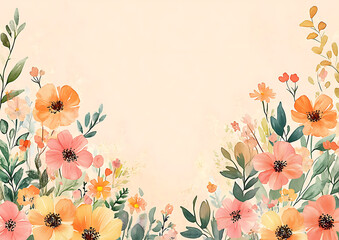 Wall Mural - Beautiful watercolor flowers in soft hues create serene backdrop