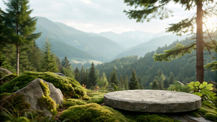 Wall Mural - a stone bench with a mountain view in the background8