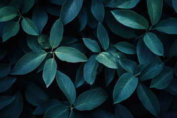 Wall Mural - A close-up view of dark green leaves creating a serene, natural atmosphere.