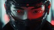 © KOOLAIDMAN100X - A close-up look at a traditional and futuristic cyberpunk samurai ninja. ai generated image. anime wallpaper. Ultra realistic. Photorealistic