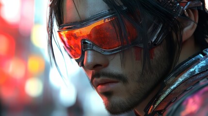 Wall Mural - a close-up look at a traditional and futuristic cyberpunk samurai ninja. ai generated image. anime w