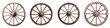 © T Studio - Collection of antique weathered wooden wagon wheels in various sizes  Rustic vintage farmhouse decor and architectural design elements  Nostalgic pastoral country style