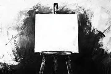 Canvas Print - Blank Canvas on Easel Against Abstract Black White Background