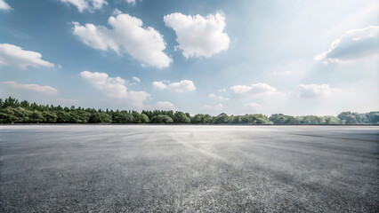 Wall Mural - a road with a puddle of water and trees in the background2