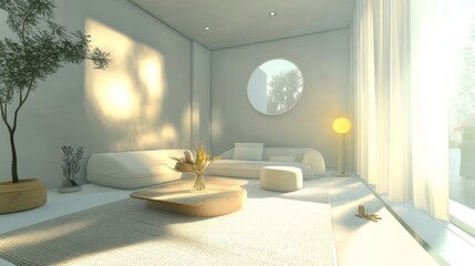 Poster - Cozy and Minimalist Living Room with Natural Light and Plants