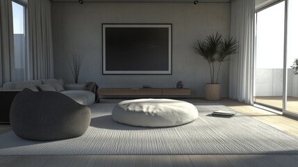 Poster - Modern Minimalist Living Room with Cozy Furniture and Bright Light