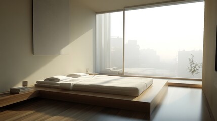 Poster - Modern Minimalist Bedroom with Natural Light and Scenic View