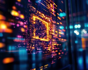 Fototapete - A vibrant digital display featuring colorful data streams and binary patterns, symbolizing technology and innovation.