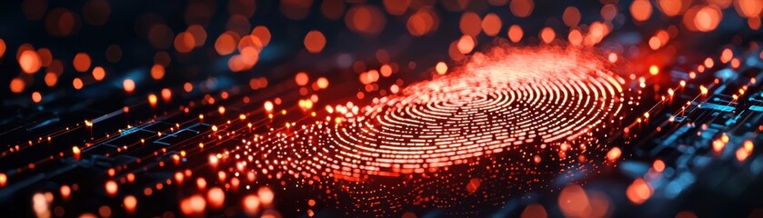 Poster - A vibrant digital fingerprint glows against a dark backdrop, symbolizing identity, security, and technology.