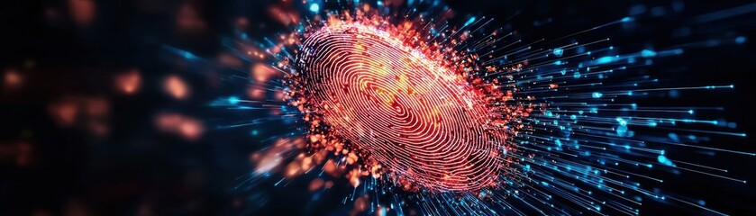 Leinwandbilder - A vibrant digital fingerprint against a backdrop of swirling lights, symbolizing security and data protection in a technological landscape.