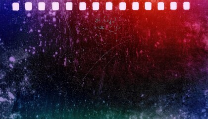 Wall Mural - vintage 35mm film strip texture with abstract red and blue gradient, dust and grain effects, perfect