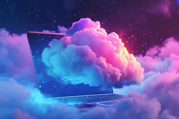 Sticker - Whimsical cloud above a laptop symbolizes limitless possibilities in modern data storage solutions.