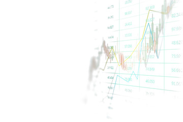 Aufkleber - Stock market chart featuring candlestick and line graph, blurred design on white background, concept of data visualization and finance. 3D Rendering.