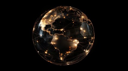 Wall Mural - illuminated earth globe with connecting lines and bright lights