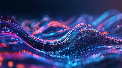 Wall Mural - digital glowing light effects on abstract colorful wave patterns image