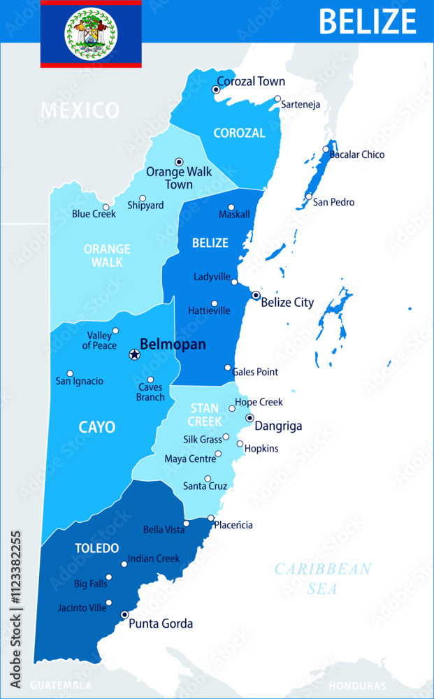 Belize Map Vector Blue Spot Layered Political Map Of 1000 F 1123382255 