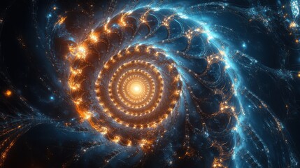 Wall Mural - Cosmic Spiral of Light and Energy in Vibrant Blue and Orange