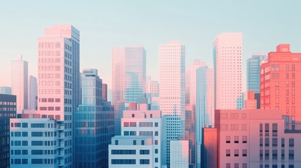  technology-driven cityscape flat design front view urban innovation 3D render Split-complementary color scheme