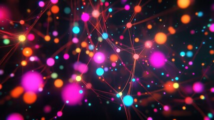 Wall Mural - Vibrant Abstract Network of Colorful Dots and Flowing Lines