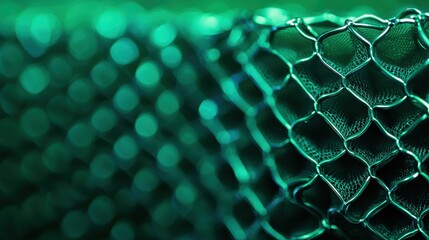 Fototapete - A close-up image of a green, hexagonal mesh pattern, showcasing intricate details and a vibrant color palette.