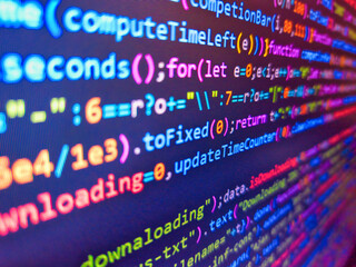 developer display with source code. software background. blue monitor and window. monitor technology