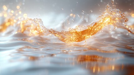 Wall Mural -  dynamic splash of liquid, illuminated with warm tones, creating a mesmerizing visual effect.