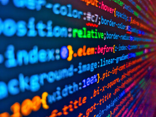 binary code background. web development and programming concept with computer screen showing digital