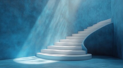 Wall Mural -  serene spiral staircase illuminated by soft blue light in a tranquil setting.