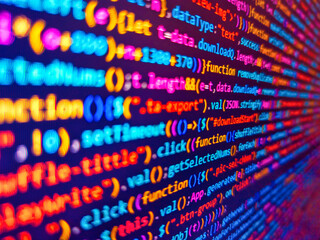 blurred photo, colorful background, color texture. blue software developer. pixelated lines of compu