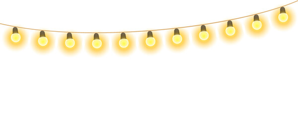 Wall Mural - Christmas lights isolated, festive string of yellow holiday lights, Christmas decoration lights seamless design elements, glowing lights for greeting card design, bright garlands