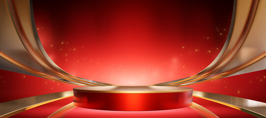 Wall Mural - 3d red luxury with podium background