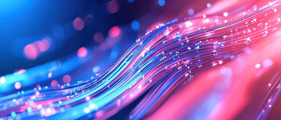 Wall Mural - Abstract digital background with flowing light waves in vibrant colors, creating a dynamic and modern atmosphere.