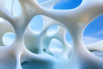 Wall Mural - Abstract organic design with white curves against a blue sky.