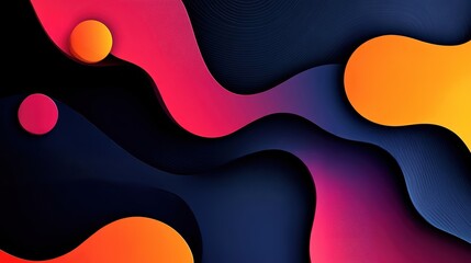 Wall Mural - Abstract wavy shapes with vibrant colors on a dark background.