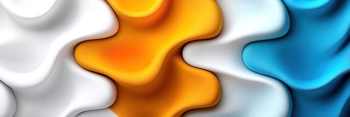 Wall Mural - An abstract wave pattern showcasing vibrant colors of orange, blue, and white in a smooth, flowing design.