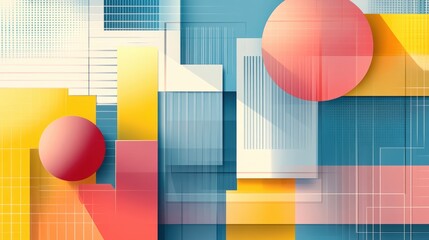 Wall Mural - Colorful abstract geometric shapes with vibrant hues and layered textures.