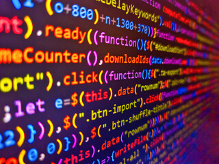 programming software code on computer screen which develop by the programmer to solve the business r