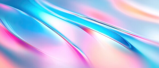 Wall Mural - Smooth, flowing abstract waves in vibrant shades of blue and pink against a soft backdrop.