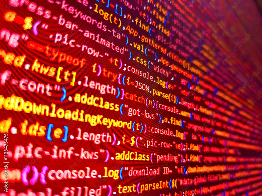 Programming software code on computer screen which develop by the ...
