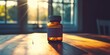 © Stockberry - A powerful image of a single prescription bottle sitting on a wooden table, illuminated by a beam of warm sunlight breaking through a window'