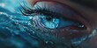 © Stockberry - A single tear rolling down a cheek, with reflections of a serene ocean visible in the tear drop, symbolizing inner calm emerging from emotional pain'