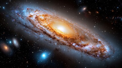 Wall Mural - a spiral galaxy with a yellow center and blue and white stars