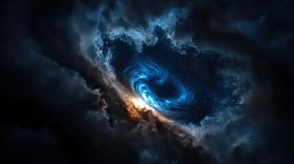 Wall Mural - a spiral galaxy with a blue center and a dark blue background