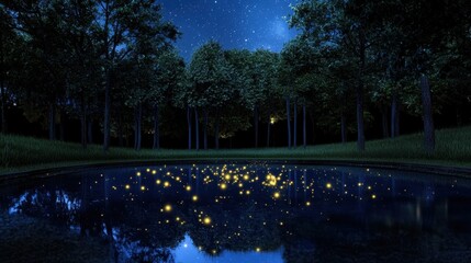 Wall Mural - A pond with a lot of trees surrounding it