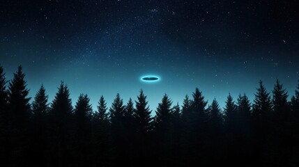 Wall Mural - A large, glowing object is hovering over a forest of trees