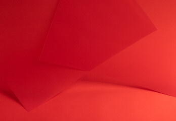 Poster - Scarlet red paper background with a smooth gradient and tonal geometric layers. Elegant and vibrant