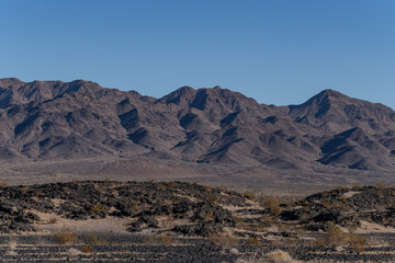 Bristol Mountains，Basalt Flow / Volcanic rocks. Amboy Crater / dormant cinder cone volcano,lava field. San Bernardino County, California. Mojave Desert / Basin and Range Province
