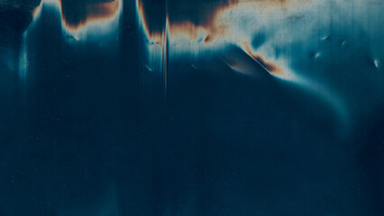 Wall Mural - old film. dust scratch overlay. blue orange white color stain light flare grain particles distressed