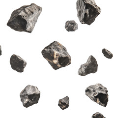 Wall Mural - Isolated meteorites on transparent background, cosmic geology concept